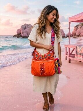 New handmade Orange Embroidered Bag / Mexican Artisan Bag